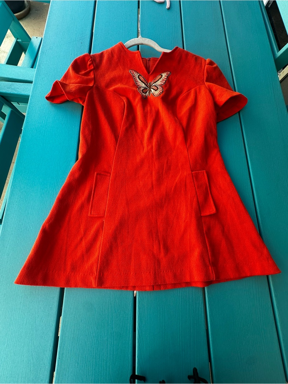 Vintage 60s Embroidered Butterfly super short Orange mini dress